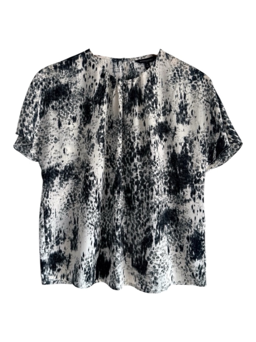 NEW Banana Republic Abstract Monochrome Flutter Sleeve Blouse Pearl Black